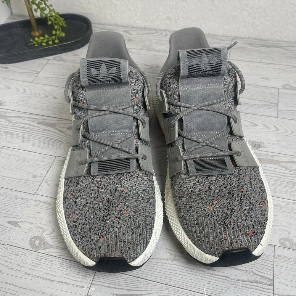 Adidas Prophere Shoes Mens 10.5 Gray Solar Red Primeknit CQ3023 Athletic Sneaker